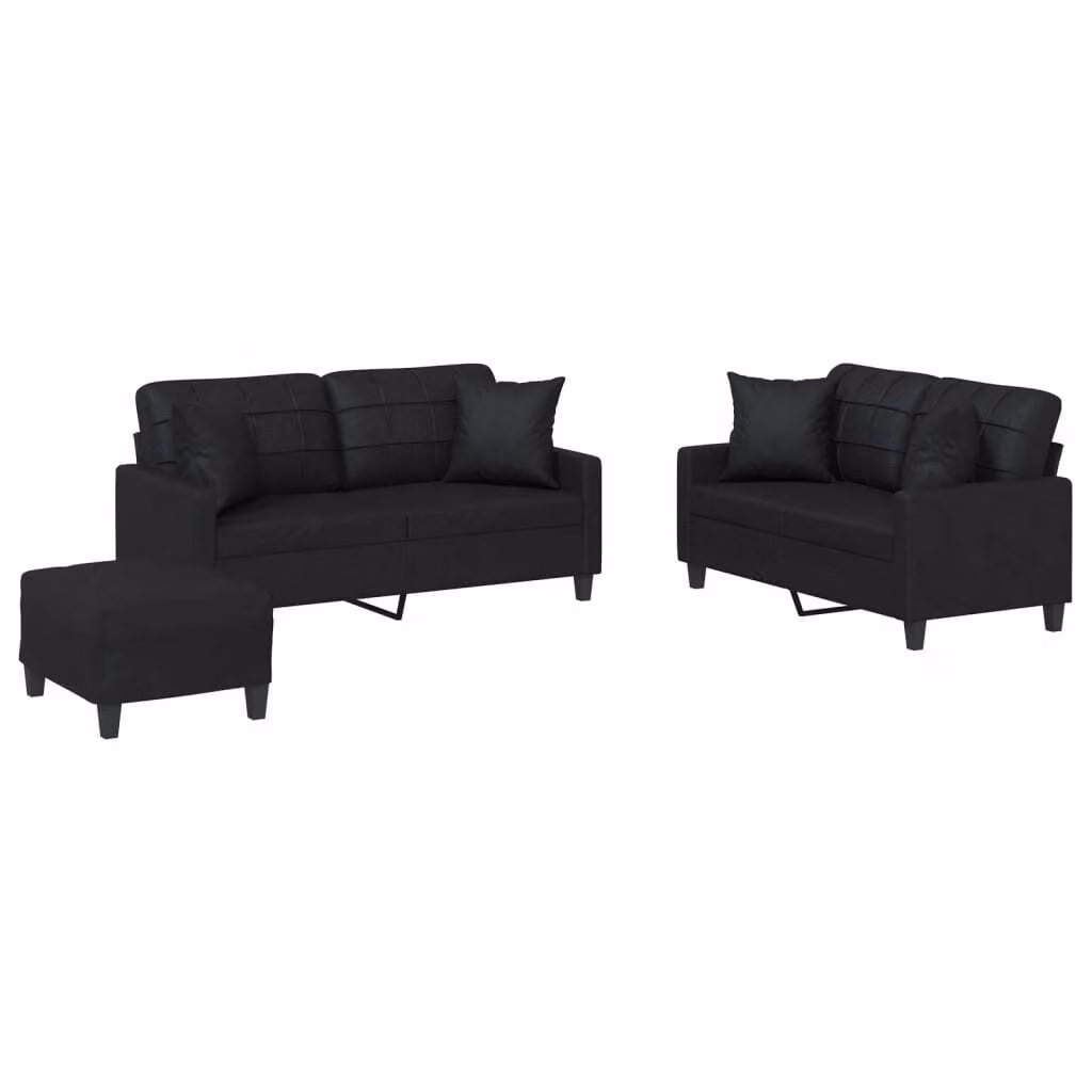 Set di Divani 3 pz con Cuscini Nero in Pelle finta