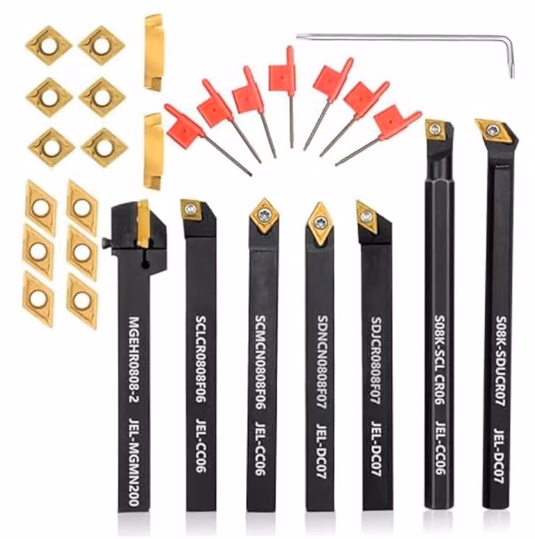 Elzusha - Set di utensili per filettatura, composto da 7 punte per filettatura e da inserti in metallo duro