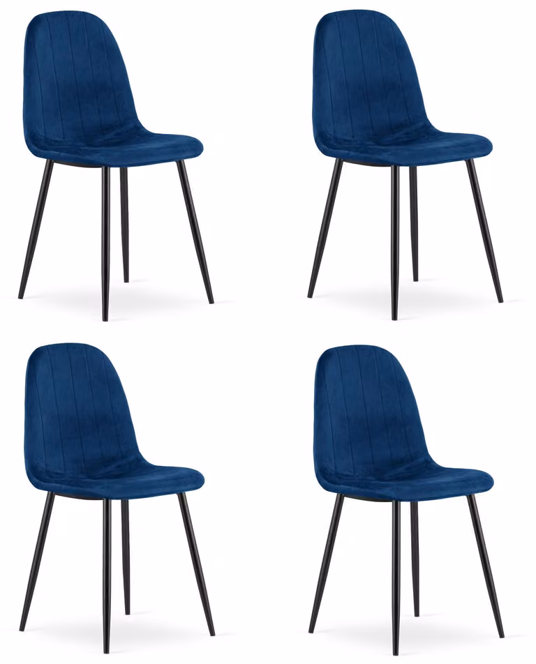 Sedia - Leobert - Padva - Velluto blu navy/gambe nere - 44,5 x 53 x 87 cm - Set da 4