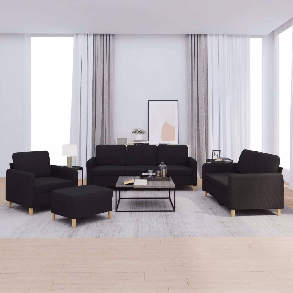 Maison Exclusive - Set divano 4 pezzi con cuscini, tessuto nero