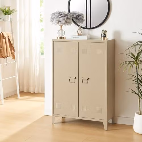 [en.casa] Armadietto da Ufficio Mobile in Acciaio per Archivio Armadio a 2 Ante e Ripiani 110 x 75 x 33 cm color Cammello