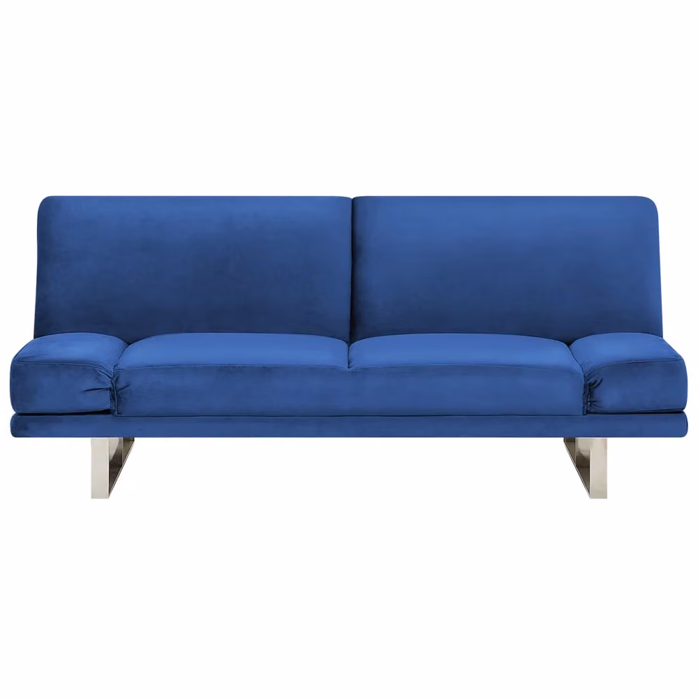 Divano Letto Beliani in Velluto Blu con Meccanismo Click Clack e Poggiatesta Regolabile – 2
