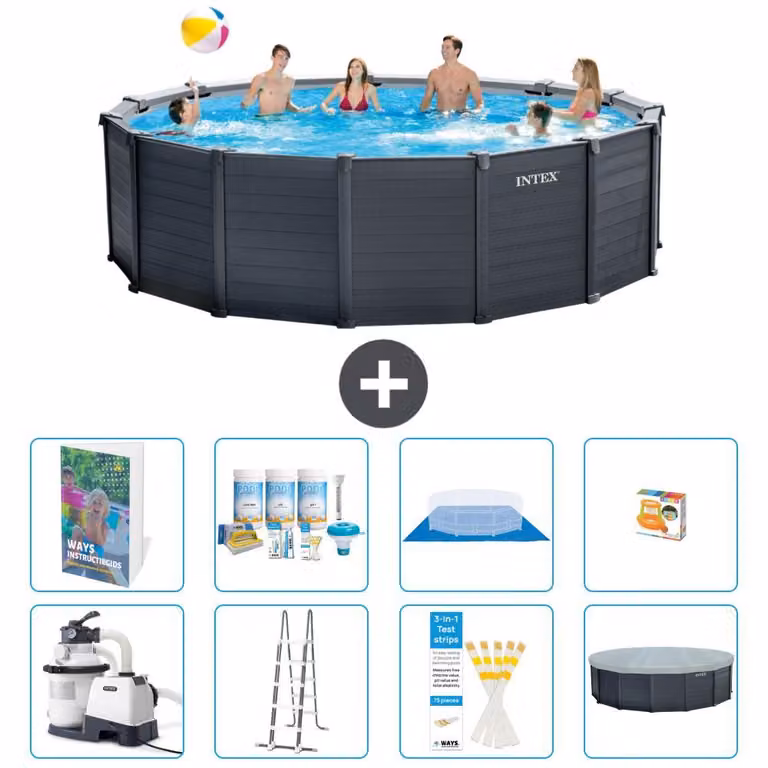 Pannello per piscina in grafite, modello Rund - 478x124 cm - composto da 7 elementi, codice S548