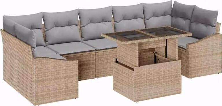 Set Divano da Giardino 8 pcs Beige Poly Rattan