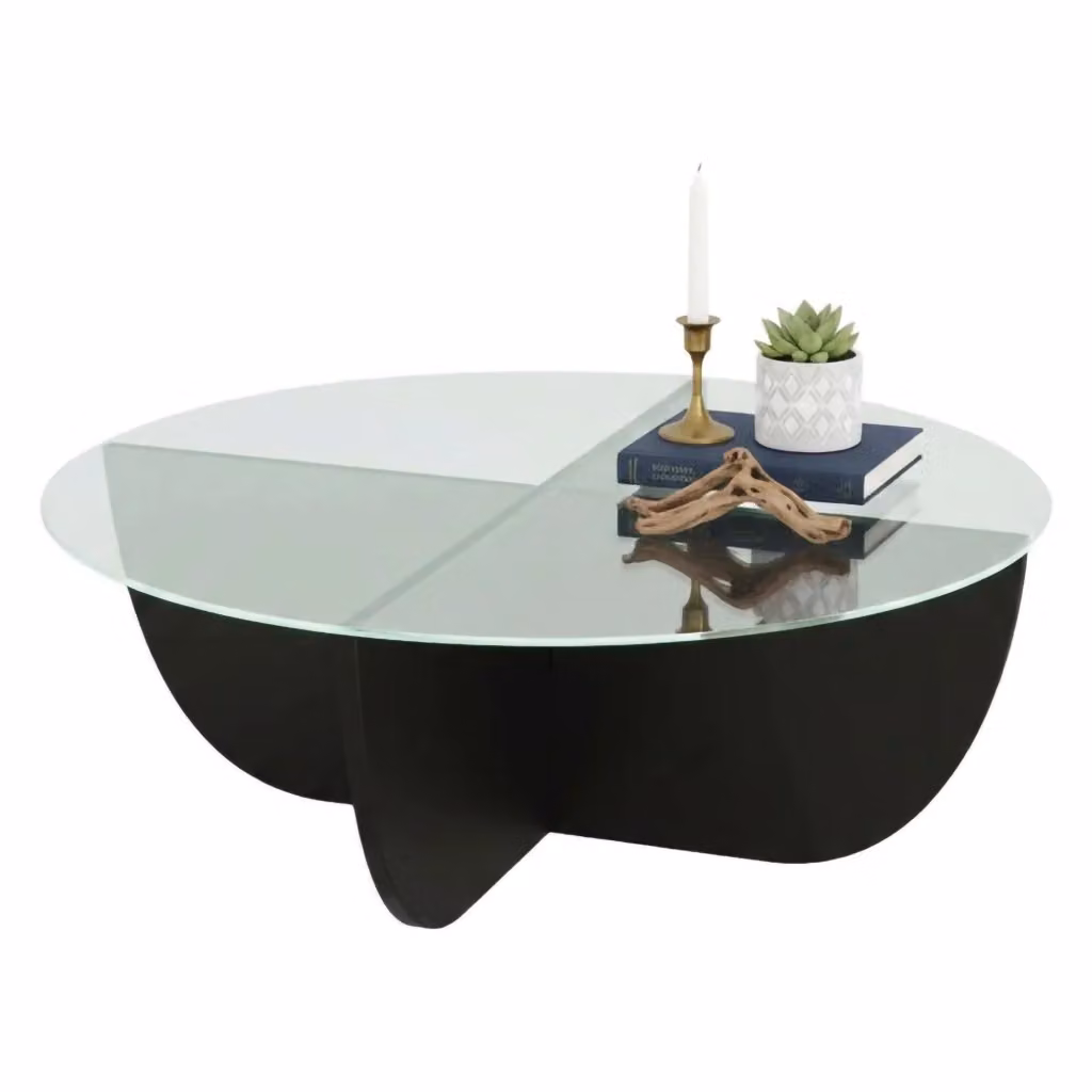 Tavolino da salotto rotondo Jolanda DMORA in vetro nero e trasparente, L/P/H: 90 x 90 x 30 cm – 2