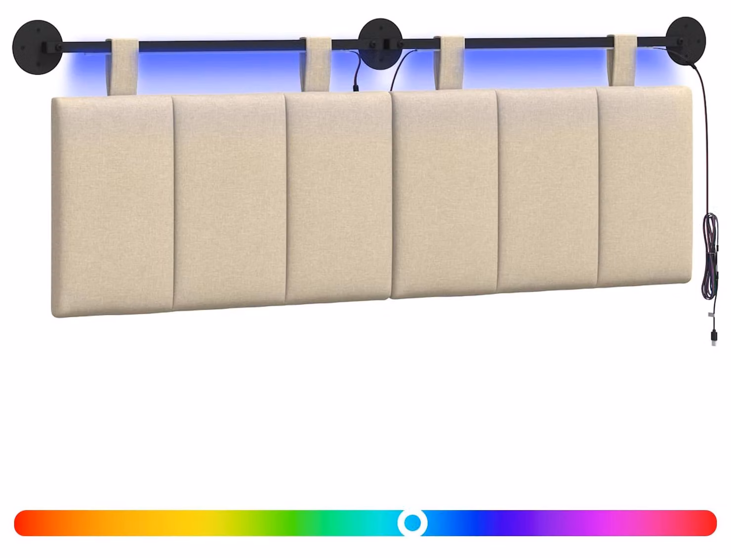 Testiera sospesa Con luce LED Crema Tessuto
