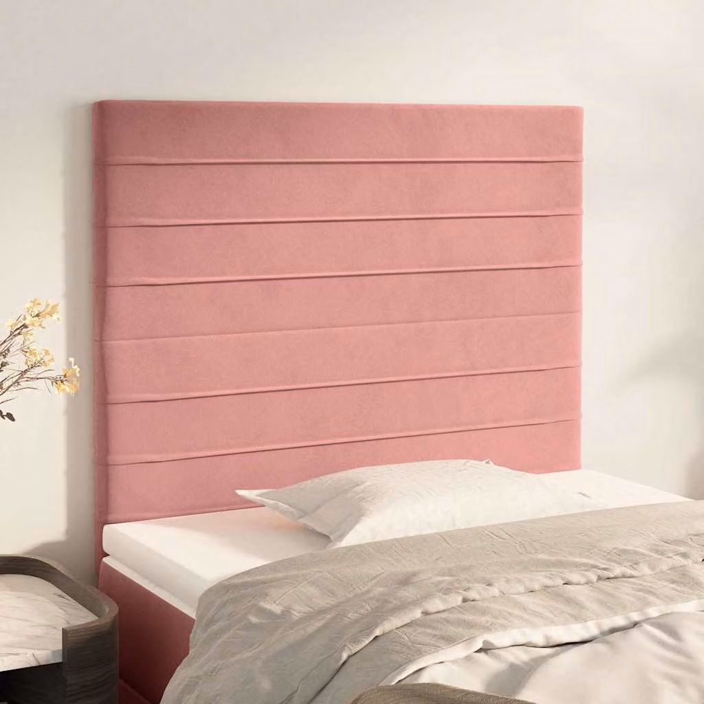 Testiera per letto vidaXL in velluto rosa con struttura in legno, L: 80 cm, P: 5 cm, H: 118-128 cm