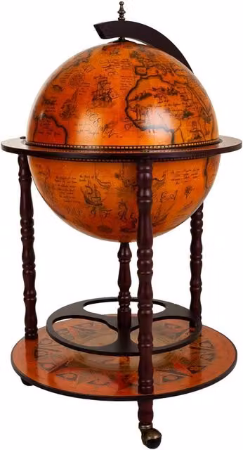 Portabottiglie Globo Wanderlust Deco marrone con ruote e struttura in legno e metallo L/P/H: 55,5 x 55,5 x 93,5 cm – 1