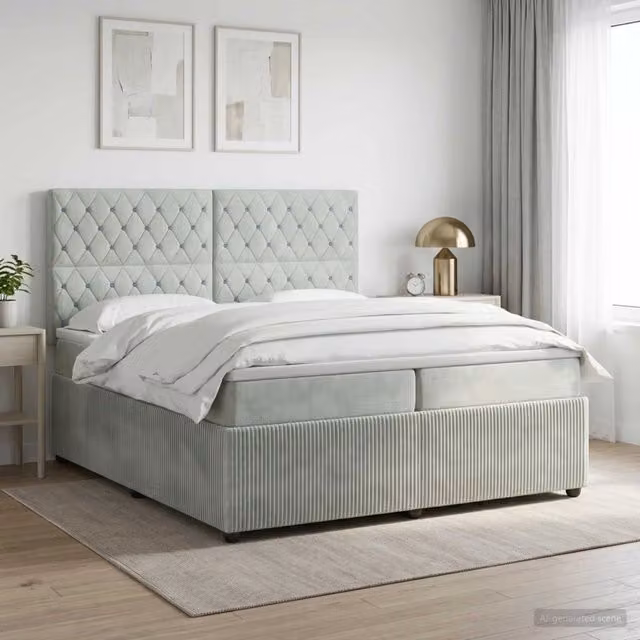 Letto box spring con materasso vidaXL in tessuto grigio e bianco L: 200 cm, P: 200 cm, H: 140,5 cm – 1