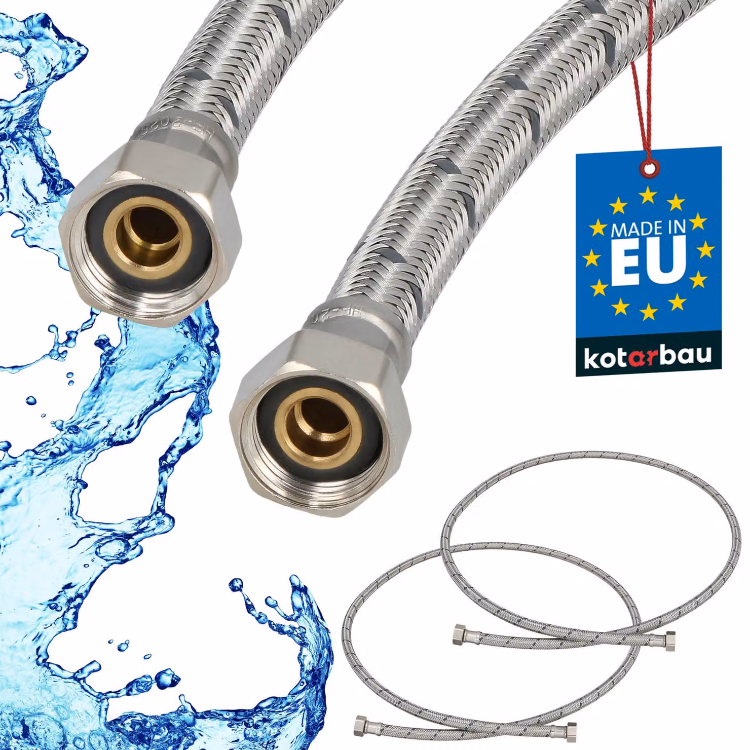 KOTARBAU® 2 Pezzi Tubo Flessibile per Rubinetto 3/8" x 3/8" Rivestito in Acciaio Inox 150 cm Tubo Flessibile per Rubinetto Cucina Argento