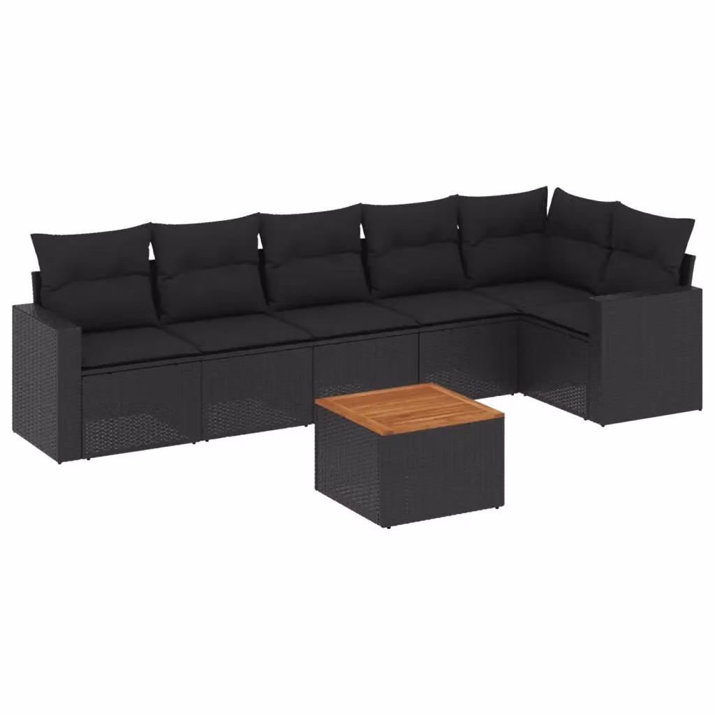Set di Divani da Giardino vidaXL a Forma di L con Cuscini e Tavolino da Caffè in Polyrattan Nero e Marrone – 2
