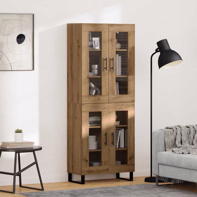 Set di 2 credenze vidaXL in rovere e vetro per soggiorno e sala da pranzo, L/P/H: 69,5 x 34 x 180 cm