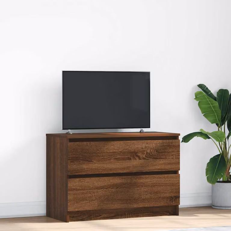 Mobile TV vidaXL in legno multistrato marrone con ruote L: 80 cm, P: 35 cm, H: 54 cm