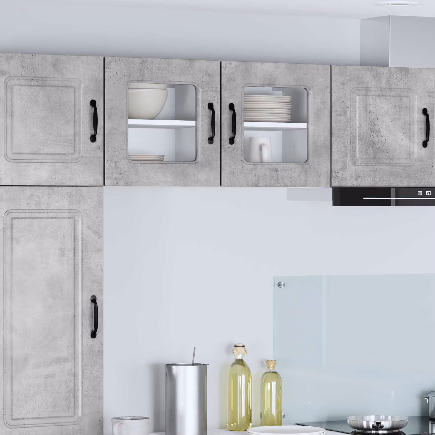 vidaXL Mobiletto da cucina Kalmar con ante in vetro, Grigio, L 40 cm x P 31 cm x H 40 cm