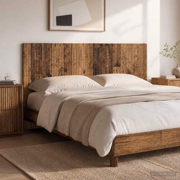Testiera da muro vidaXL EDE in legno ingegnerizzato marrone con ripiano integrato L 120 x H 50 x P 10,25 cm