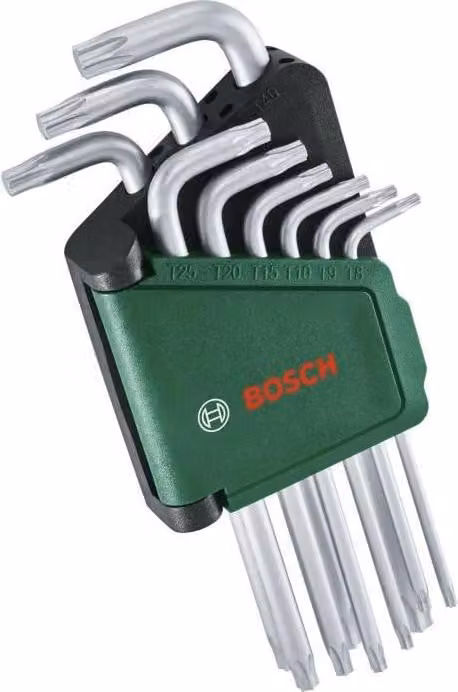Set di chiavi Torx Bosch, 9 pezzi, TX8-TX40, acciaio S2, antiruggine, supporto incluso