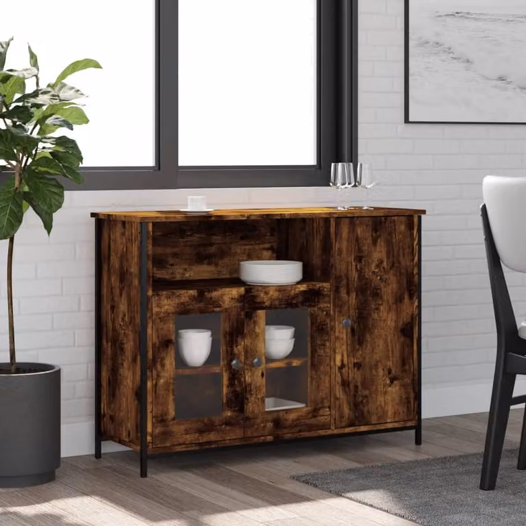 Credenza vidaXL in Rovere Fumo e Legno Multistrato, L 100 x P 35 x H 75 cm