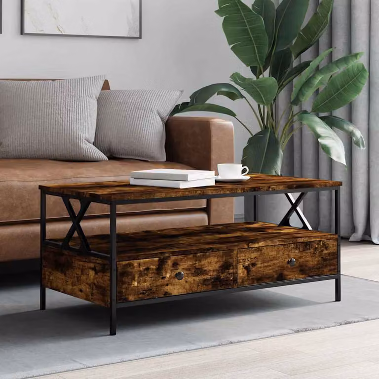 vidaXL Tavolino da Salotto in Legno e Metallo Stile Industrial, Colore Marrone Rovere, L 100 x P 51 x H 45 cm
