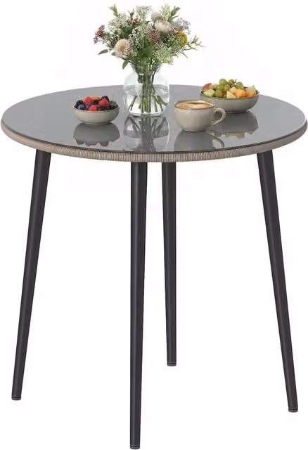 Tavolo da giardino Outsunny in metallo e polirattan con piano in vetro, Grigio, L 80 x P 80 x H 74 cm