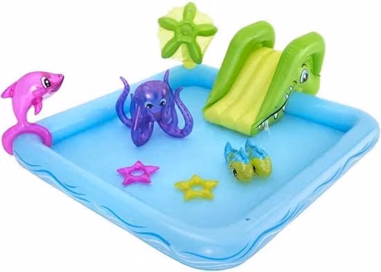 Centro di gioco gonfiabile Bestway con scivolo e spruzzo, multicolore, L: 239 cm, P: 206 cm, H: 86 cm