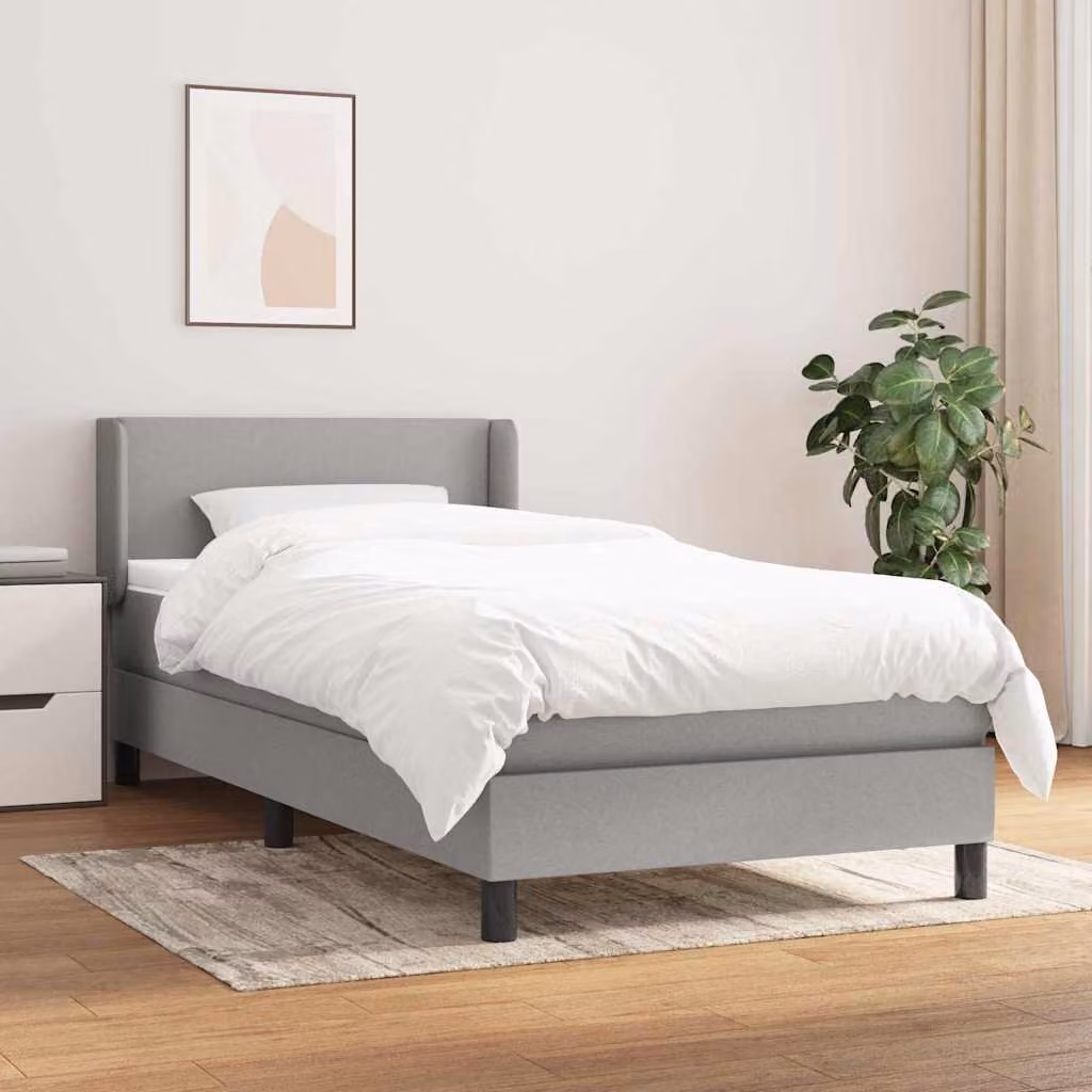 vidaXL Giroletto a Molle con Materasso Ibrido in Tessuto Grigio Chiaro e Bianco L/P/H: 190 x 90 x 40 cm – 1
