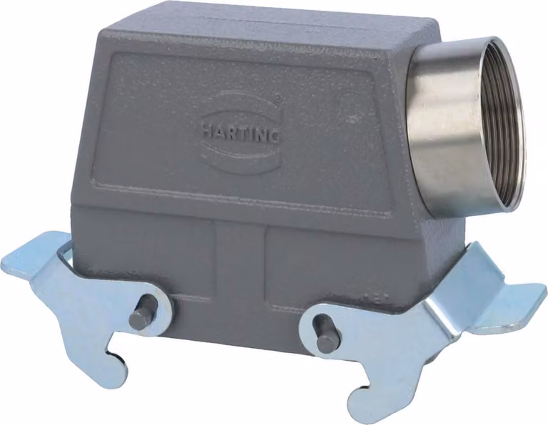 HARTING Han 16B Custodia tubolare alta, 1xM40 uscita cavo laterale, con 2 staffe trasversali Vite M40 Area di serraggio