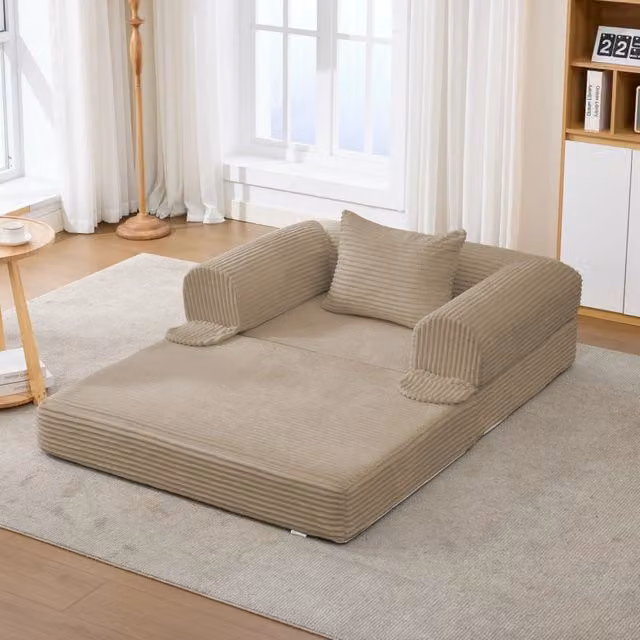 Poltrona letto singola marrone imbottita; trasformabile 2 in 1