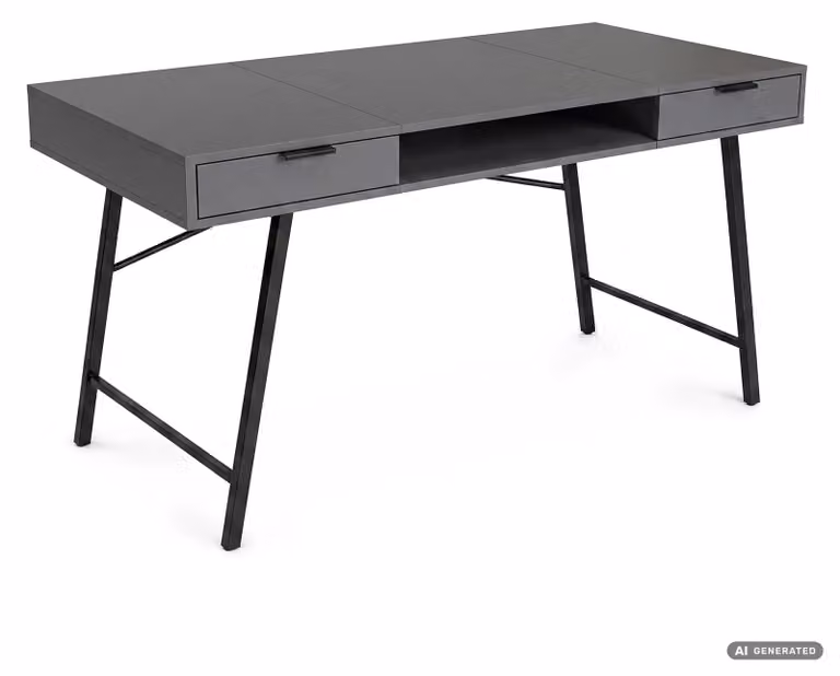 Scrivania industriale per computer Grafite ARDEN 120 cm 2 cassetti 1 ripiano gambe nere