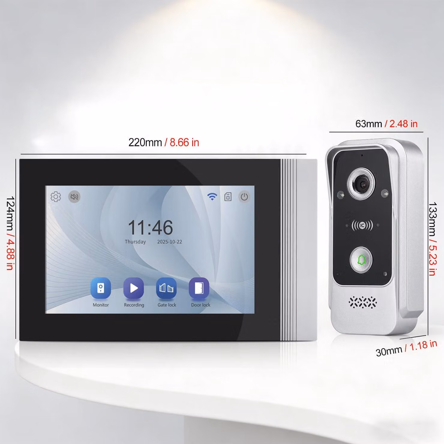 Sistema di citofonia con schermo tattile a colori da 7 pollici - Videocitofono Wi-Fi - Riconoscimento facciale - Visione notturna