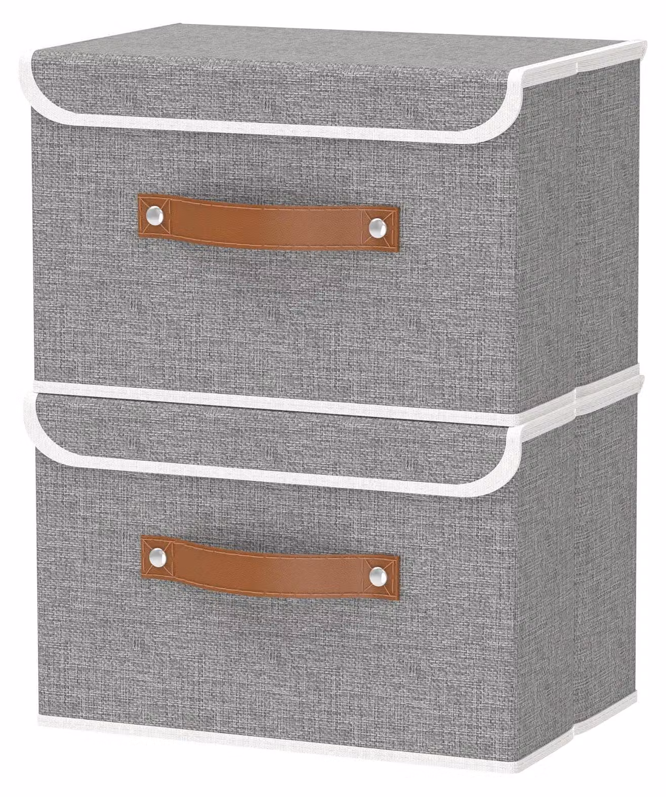 Contenitore pieghevole, realizzato in tessuto di lino grigio, dimensioni 38 x 24,9 x 24,9 cm, ideale per riporre abiti