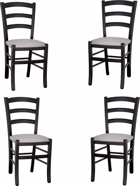 Set 4 sedie da sala da pranzo legno nero venezia sedile imbottito grigio chiaro