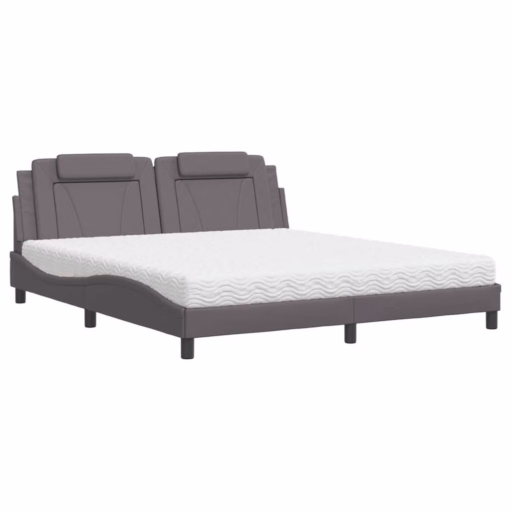 Letto Viana con Materasso Grigio 180x200 cm in Pelle finta