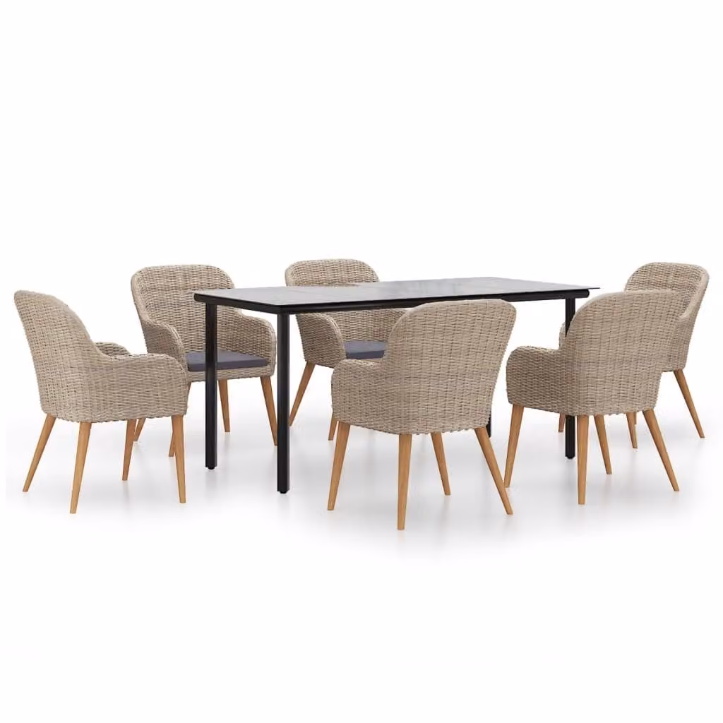 Set da Pranzo da Giardino 7 pz con Cuscini Marrone