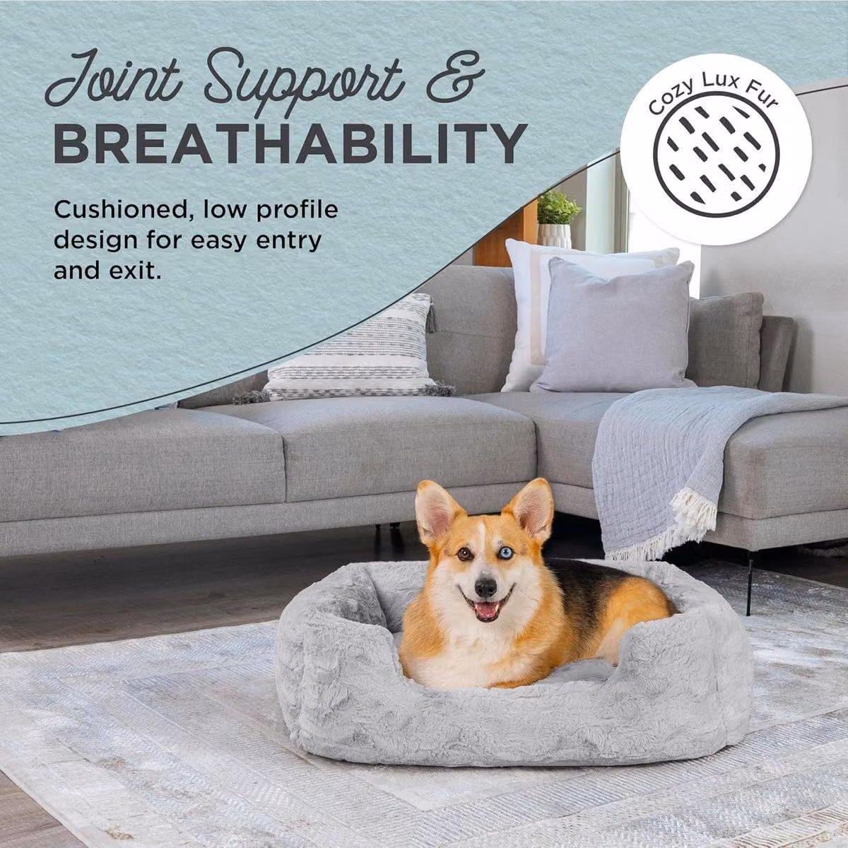 Cuccia ortopedica per cani, colore grigio - Cuccia imbottita in memory foam lavabile, ideale per cani di taglia media - Dimensioni: 30" x 20"