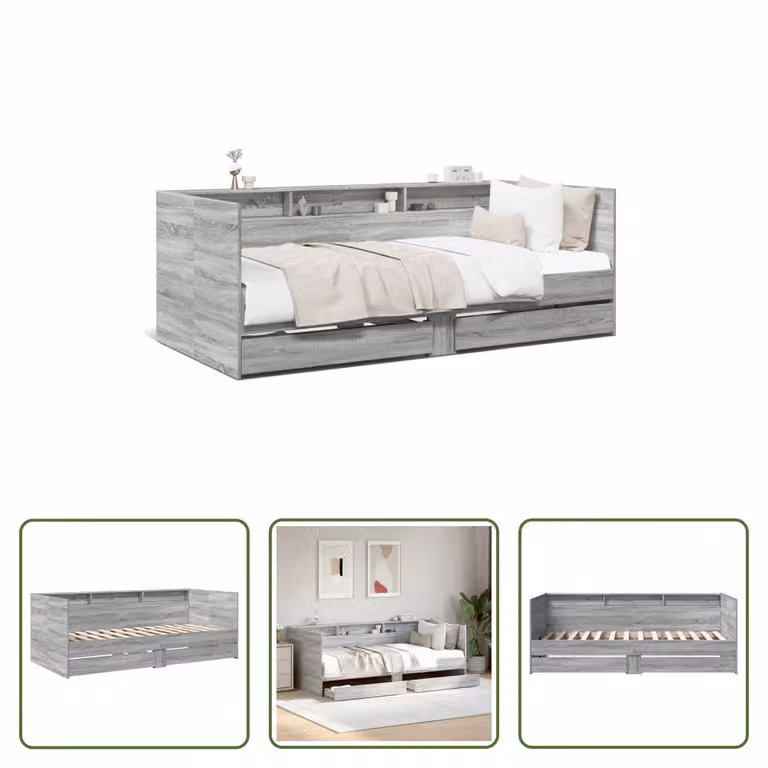 The Living Store Letto da giorno con cassetti Grey Sonoma 90x190 cm Materiale legno