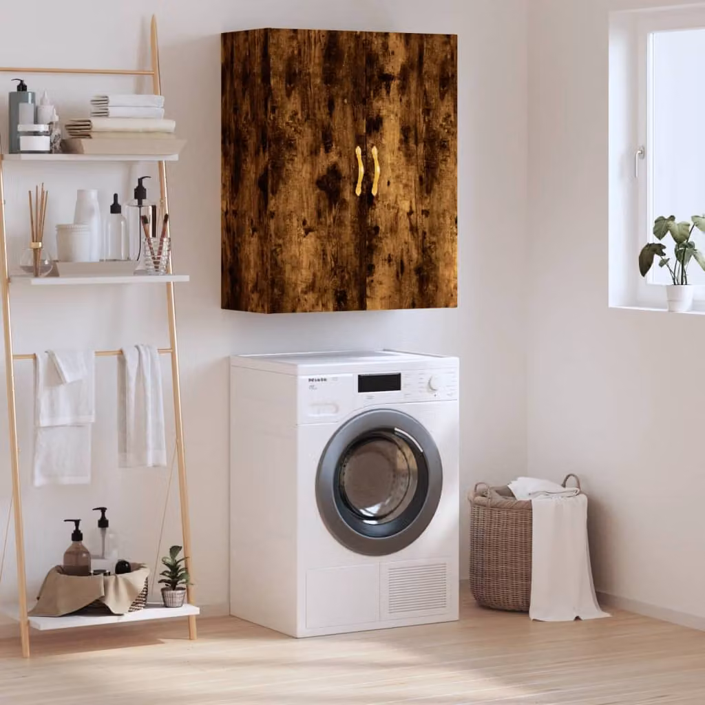 Mobile a parete vidaXL in rovere fumo con ante a battente, design moderno, L: 69,5 cm, P: 34 cm, H: 90 cm