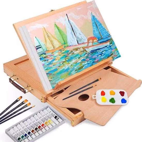 Set di partenza per pittura acrilica con 12 tele, pennelli e paletta in legno, multicolore