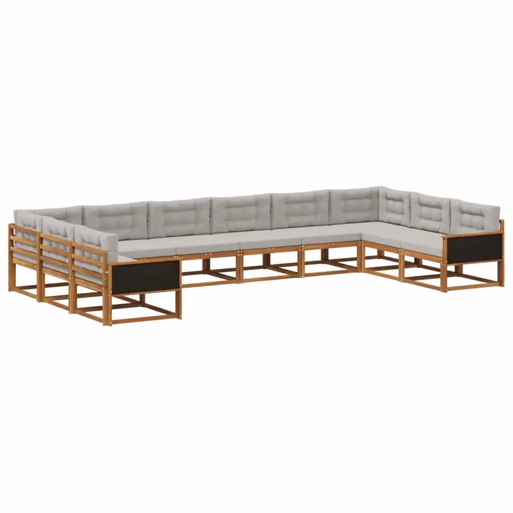 Set di divani da esterno a L vidaXL in legno di acacia con cuscini, beige e grigio – 2