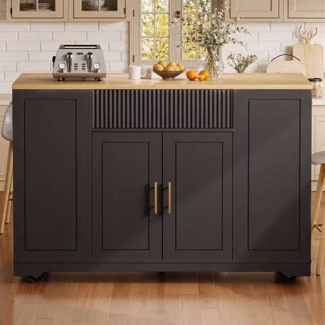 Isola da cucina REDOM nera in MDF con 2 ante e 3 cassetti, L/P/H: 120 x 50 x 92 cm