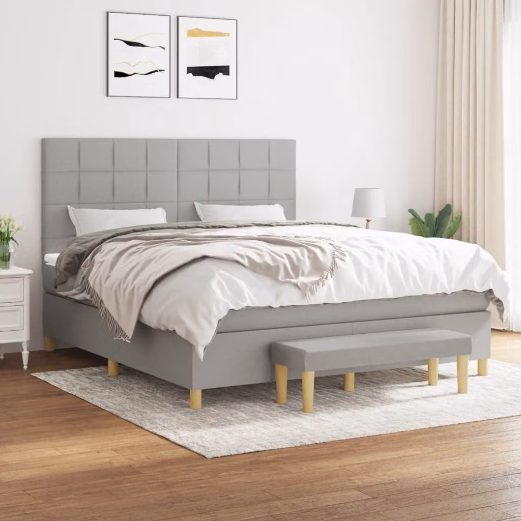 The Living Store Letto a molle con materasso grigio chiaro 180x200 cm in tessuto