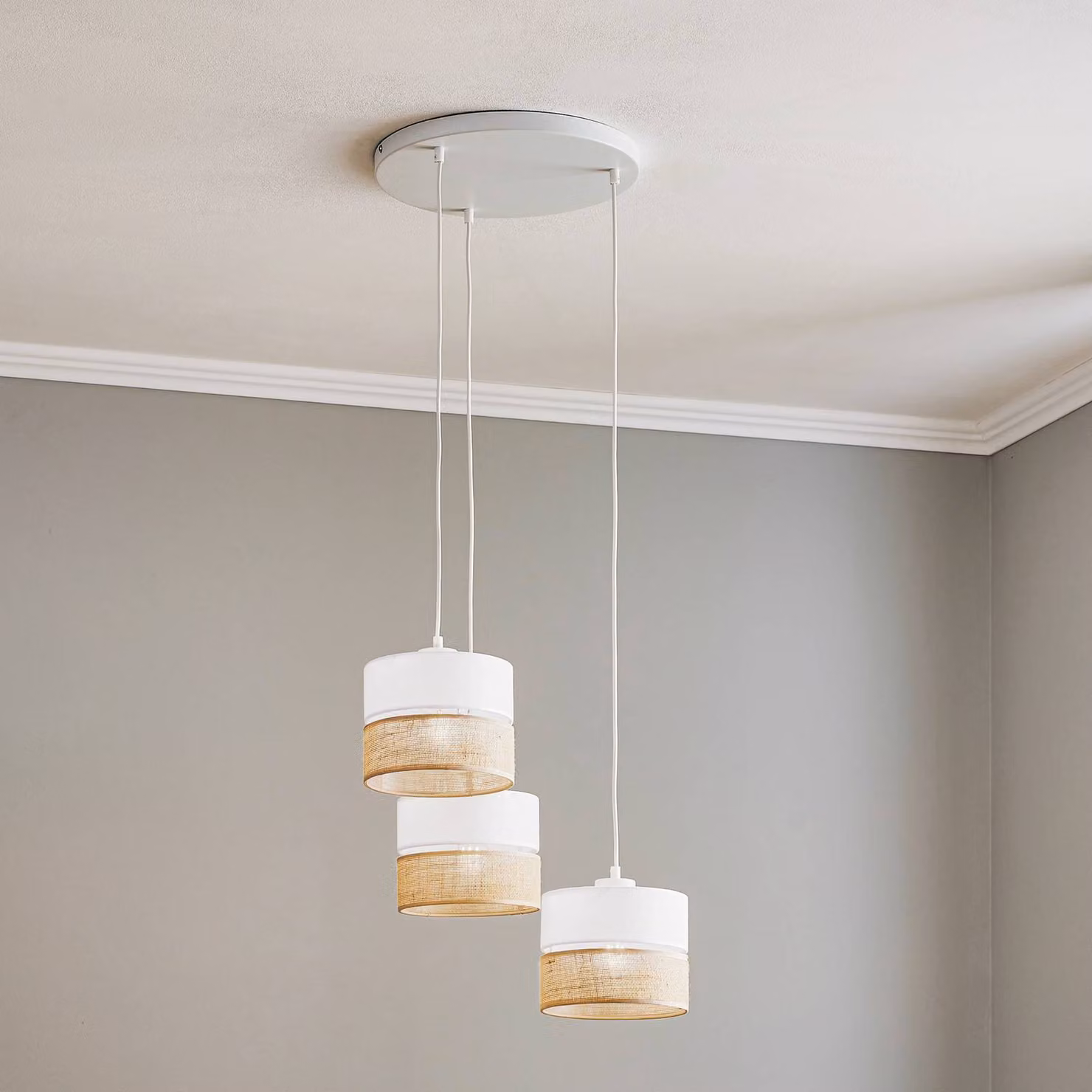 Lampada a sospensione Linobianco TK Lighting, dimmerabile, Bianco / Opale, Soggiorno / Sala da pranzo, Tessuto / Stoffa / Seta, Moderno, Lampada a sospensione