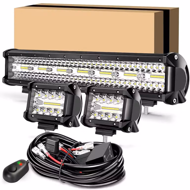 Barra illuminante a LED con 2 luci aggiuntive a LED da 10,16 cm - Faro da lavoro per fuoristrada, adatto per camion, SUV e ATV - 50,8 cm - 100 W - 24.000 lm - Combinazione spot/proiettore - Grado di protezione IP68 - 12/24 V