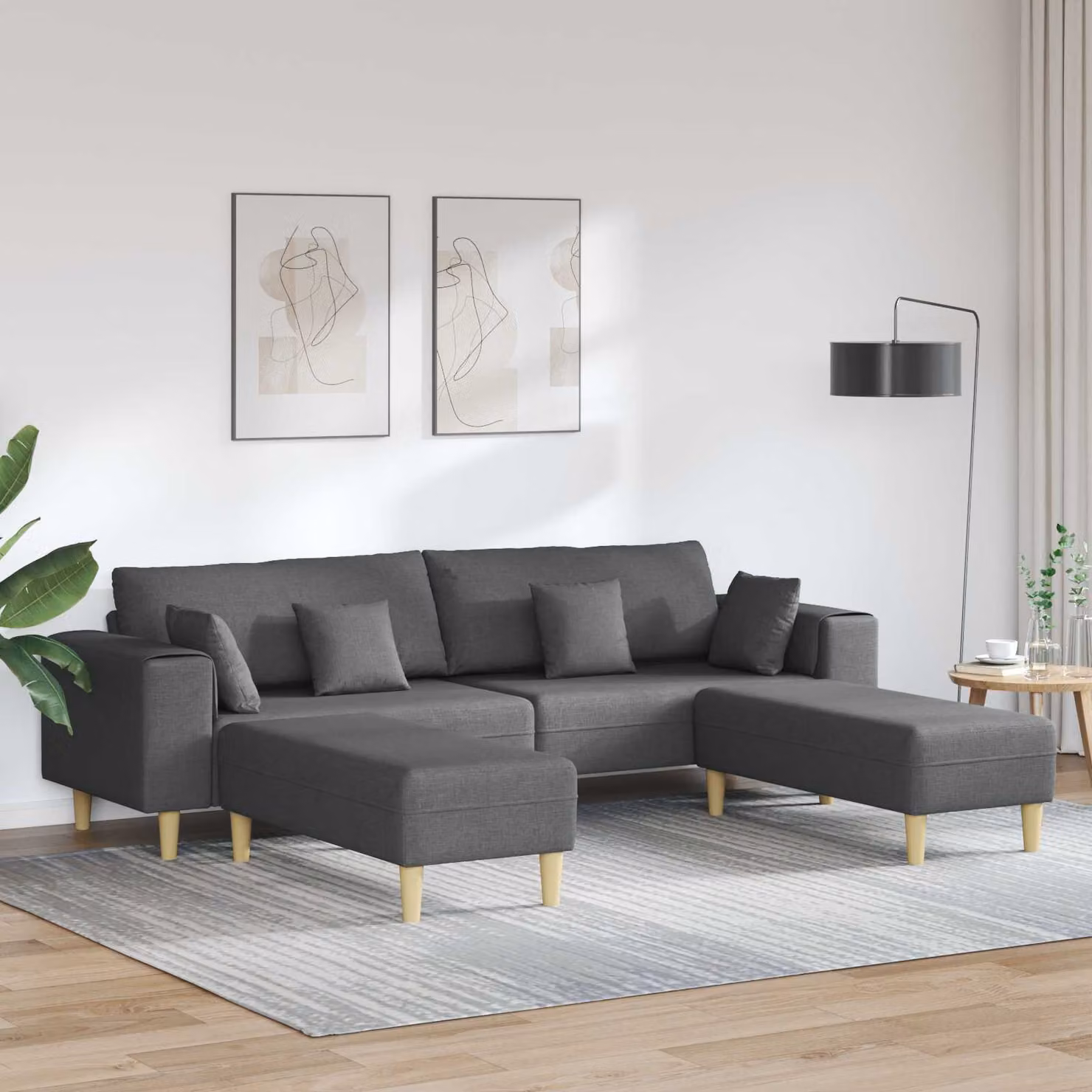 Divano moderno vidaXL a 3 posti in tessuto grigio scuro con cuscini inclusi