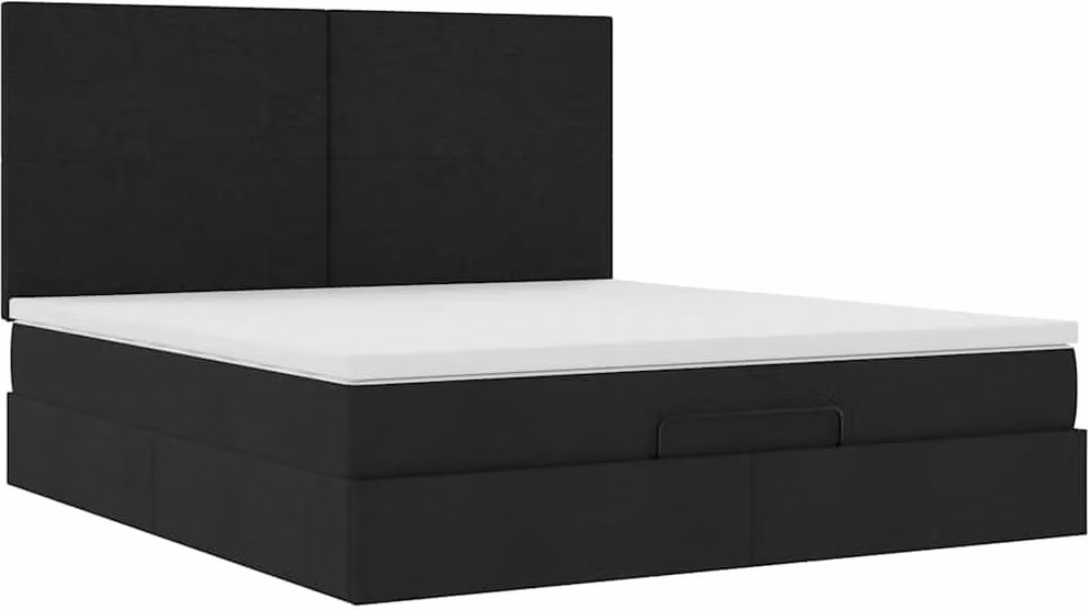 Struttura Letto Pouf con Materasso Nero 180x200 cm in Tessuto