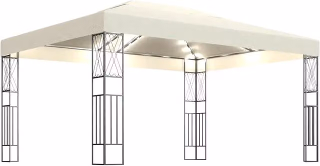 Gazebo | Pergolato con Stringa di Luci LED 3x4 m in Tessuto Crema