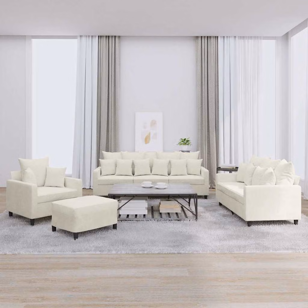 vidaXL Set di Divani Moderno 4 Pezzi in Velluto Beige con Cuscini e Pouf – 1