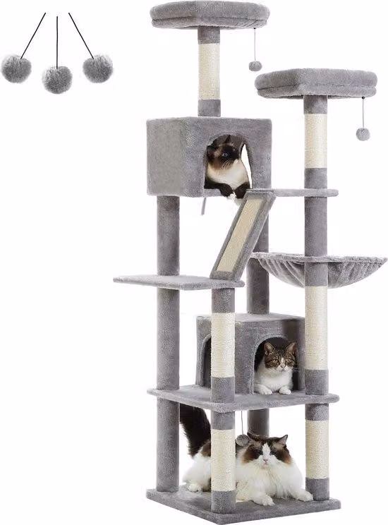 Famanu: Albero per gatti - Paradiso giochi nei colori grigio e bianco tortora - 180 cm