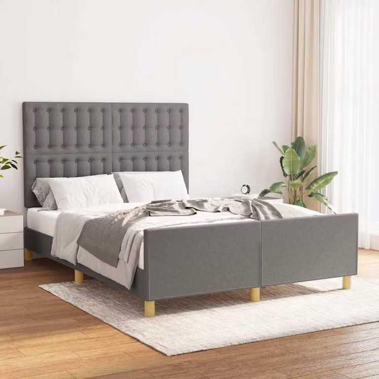 Giroletto vidaXL senza materasso in tessuto grigio con struttura in legno e MDF, L/P/H: 140 x 190 cm