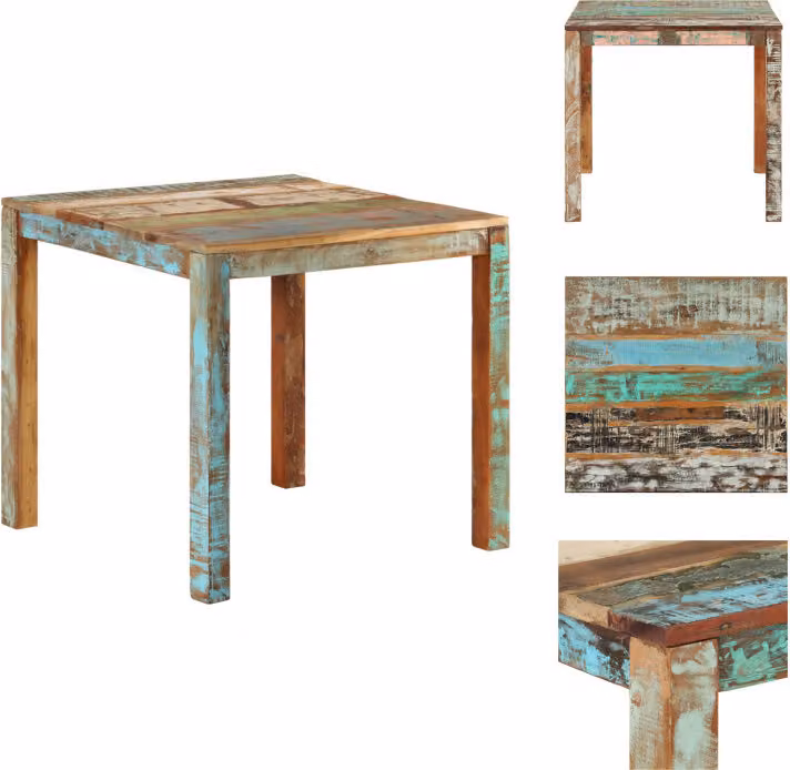 vidaXL Tavolo da pranzo 82x80x76 cm in legno massiccio antico - Tavoli da pranzo