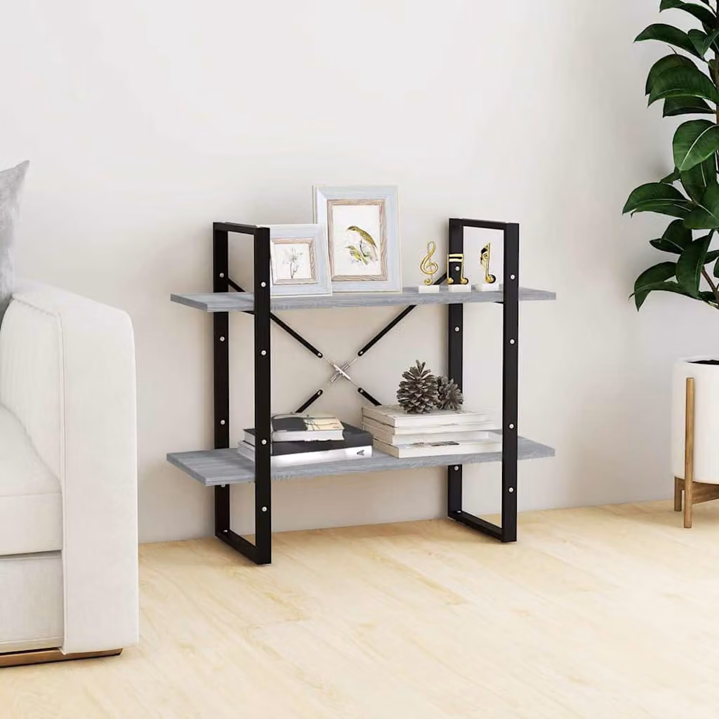 Libreria vidaXL a 2 Ripiani in Stile Industrial Grigio, L 80 cm x P 30 cm x H 70 cm